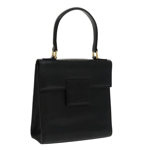 GIVENCHY Hand Bag Leather Black Gold Auth - Picture 1 of 16